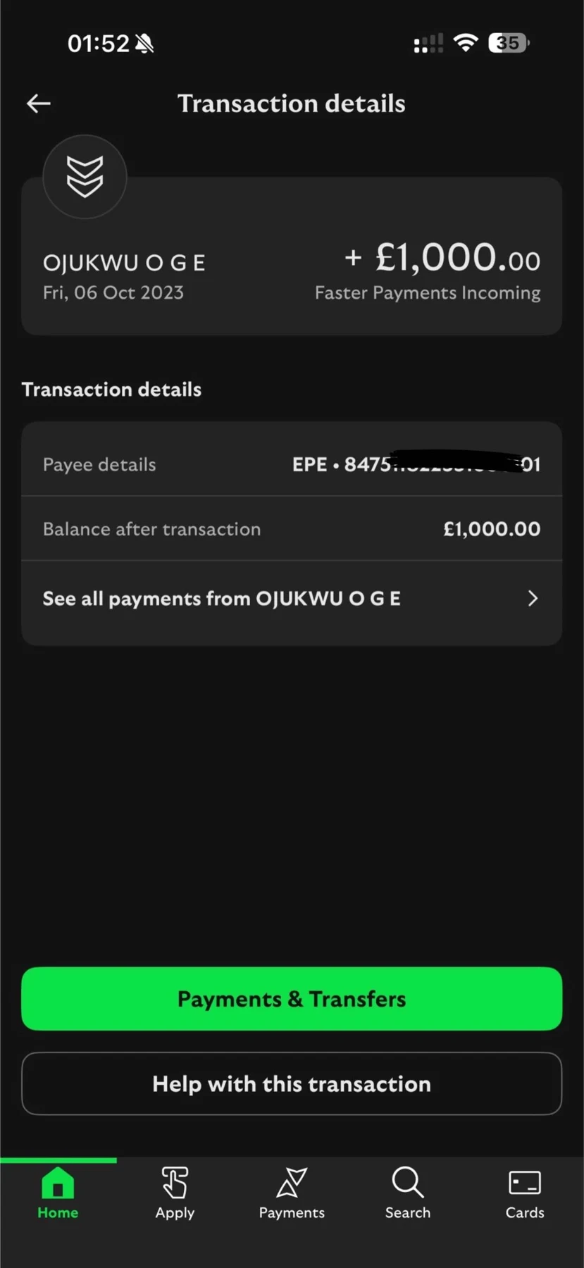First £1,000 Payment · October 2023